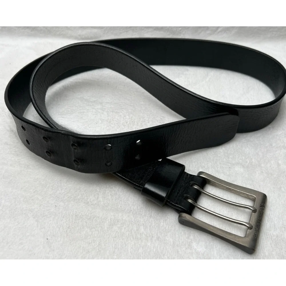 Calvin Klein Jeans Belt Mens 38.5 Black Leather Double Prong Silver Toned Preppy